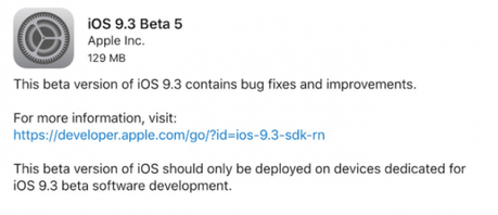 Apple rilascia agli sviluppatori iOS 9.3 beta 5 [Aggiornato x2 ecco le novità introdotte] – In Aggiornamento