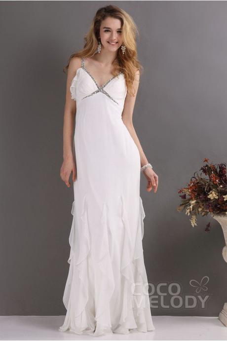 Fantastic Sheath-Column Spaghetti Strap Floor Length Ruffles Chiffon Wedding Dress CWVT09001 