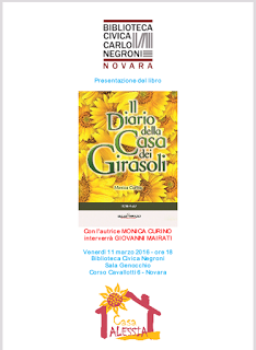 Nuove tappe per il tour de “Il diario della Casa dei Girasoli”, primo volume de “La Novara del Bene”:il primo appuntamento il 10 marzo