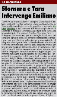 LA RICHIESTA DEGLI AGRICOLTORI: I CONSORZI DI BONIFICA CI DIANO IMMEDIATAMENTE L’ACQUA