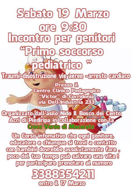 Lezione di primo soccorso pediatrico per genitori a Corridonia (Mc)