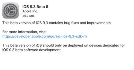 Apple rilascia agli sviluppatori iOS 9.3 beta 6 [Aggiornato x1 novità]