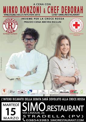 STRADELLA (pv). Mirko Ronzoni e Chef Deborah con il rinato Rotaract Oltrepò in una cena benefica per la CRI di Stradella.