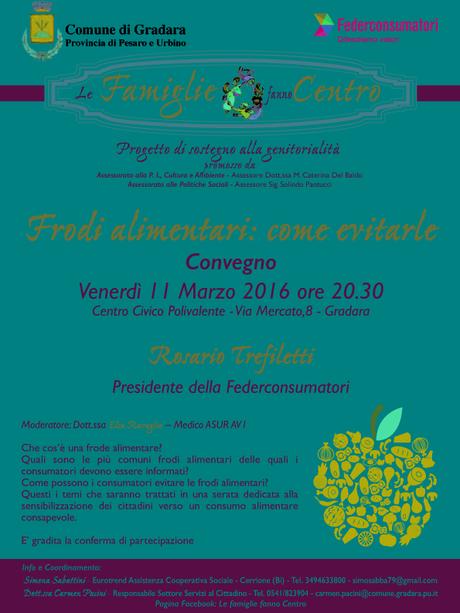 Frodi alimentari: come evitarle. Convegno e laboratori di cucina per bambini a Gradara (PU)