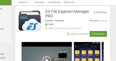 ES File Explorer Pro a 0,10 euro su Play Store