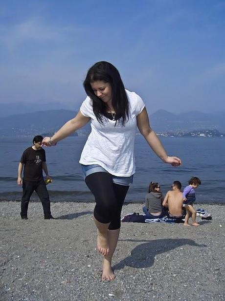 Biker spring on the lake