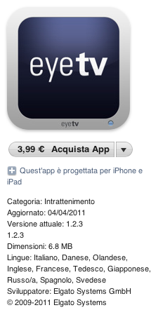 Nuovo aggiornamento per l'applicazione EyeTV versione 1.2.3