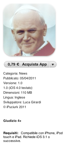 Giovanni Paolo II: l'applicazione più completa presente nell'AppleStore Giovanni Paolo II: l'applicazione più completa presente nell'AppleStore