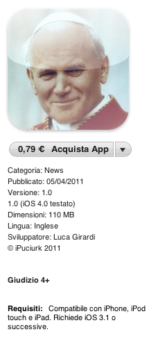 Giovanni Paolo II: l'applicazione più completa presente nell'AppleStore