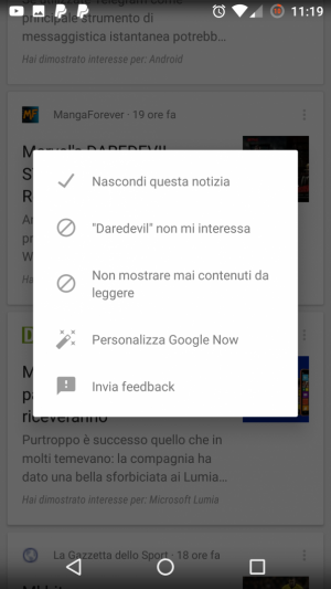 Google Now personalizzazione feed notizie