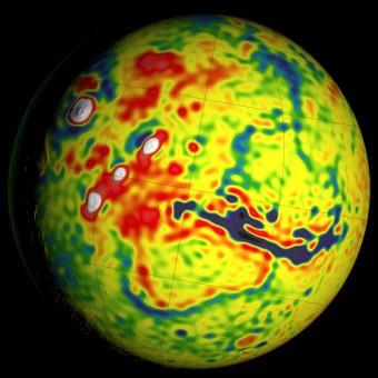 Mappa della gravità di Marte. Crediti: NASA/GSFC/Scientific Visualization Studio