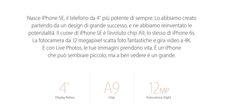 Infografica iPhone SE, caratteristiche, design e prezzi in Italia