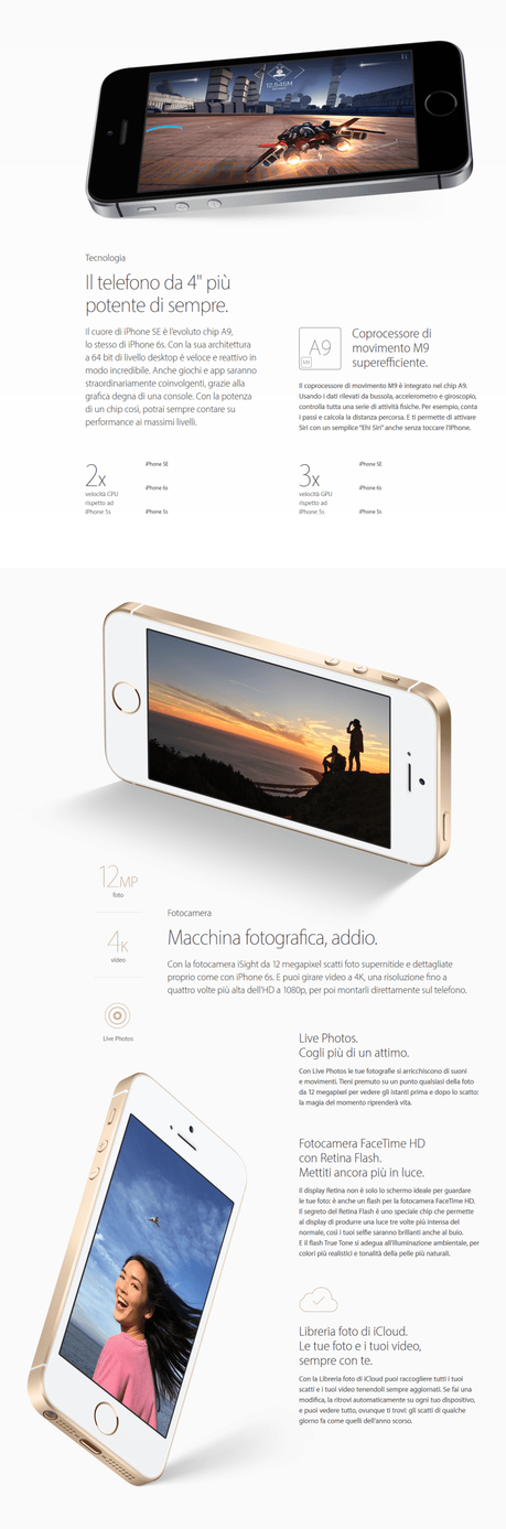 Infografica iPhone SE, caratteristiche, design e prezzi in Italia