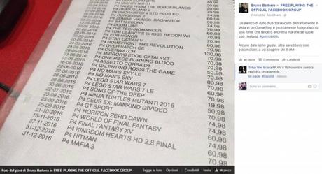 Foto del listino di una nota catena di negozi di videogiochi mostra le date d'uscita di titoli molto attesi come Final Fantasy XV