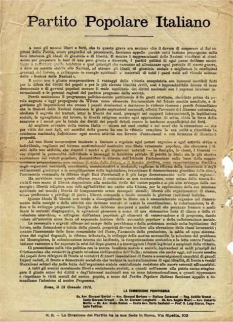 GIOVINEZZA DI UN (QUASI) CENTENARIO: L’APPELLO AI LIBERI E FORTI partito-popolare-1