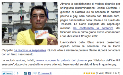 Niente patente perché gay, condanna confermata per i Ministeri