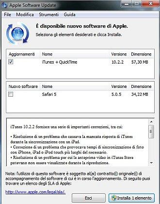 Aggiornamento 10.2.2 per iTunes