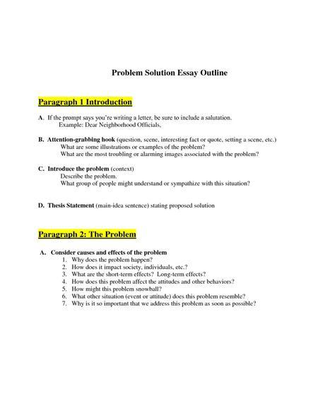 outline for a problem solution essay