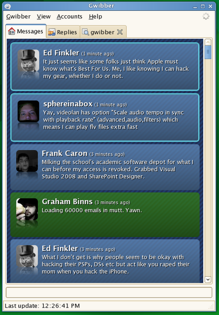Gwibber client per microblogging installato di default in Ubuntu 11.04 Natty Narwhal.