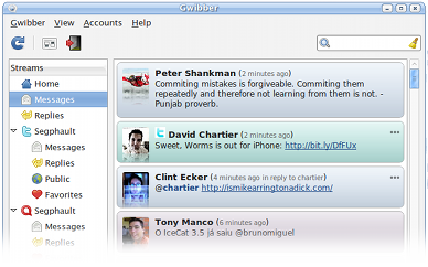 Gwibber client per microblogging installato di default in Ubuntu 11.04 Natty Narwhal.
