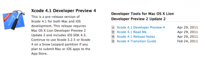 xcode 4.1 410x127 Xcode 4.1 disponibile al download