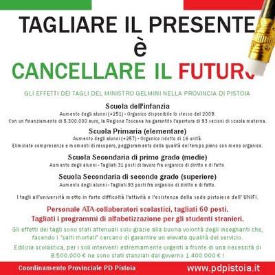 Il PD pistoiese lancia la campagna “Tagliare il presente è cancellare il futuro”