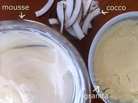 Granita di cocco in mousse al cioccolato bianco