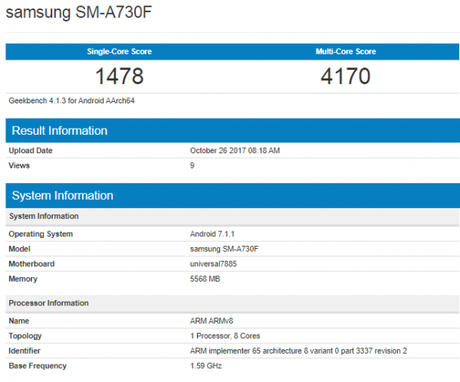 Samsung Galaxy A7 (2018) si mostra su Geekbench con SoC Exynos 7885 e 6 GB di RAM Samsung Galaxy A7 (2018) si mostra su Geekbench con SoC Exynos 7885 e 6 GB di RAM