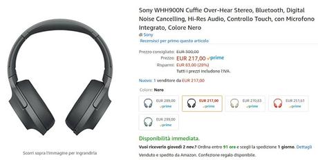Cuffie Sony WHH900N disponibili su Amazon a 217 euro Cuffie Sony WHH900N disponibili su Amazon a 217 euro