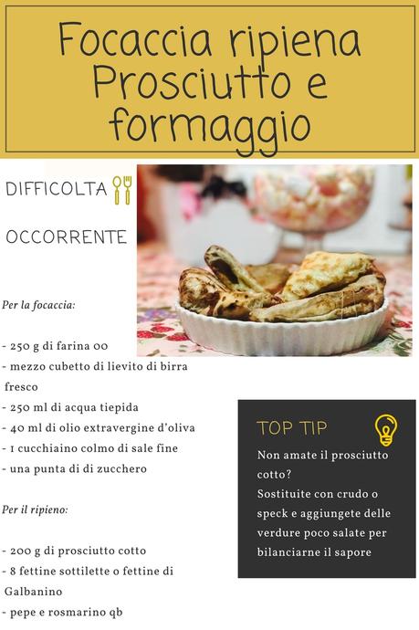 Focaccia ripiena prosciutto cotto e formaggio Focaccia ripiena prosciutto cotto e formaggio