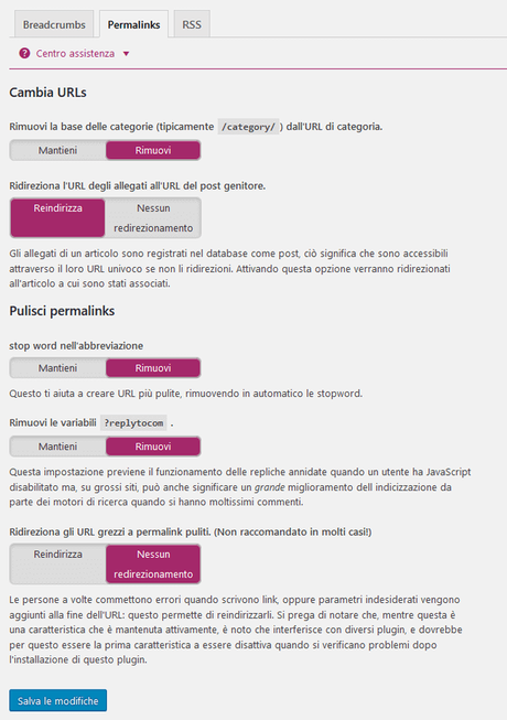 Yoast SEO: Guida in Italiano per configurare efficacemente il Plugin Settaggio opzioni permalink del plugin Yoast SEO.