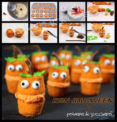 polveredizucchero.it mini cupcakes halloween jack o'lantern zucca pumpkin tutorial passo a passo polvere di zucchero cake design pasta di zucchero ricette