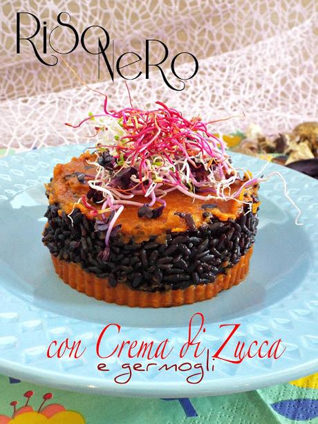 Riso nero con crema di zucca e germogli Riso nero con crema di zucca e germogli