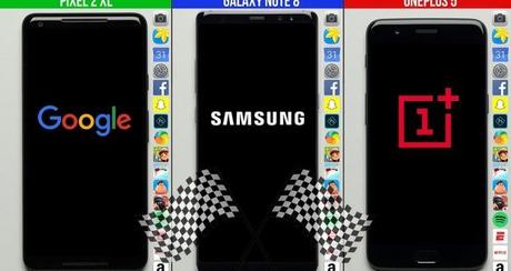 Google Pixel 2 XL vs Samsung Galaxy Note 8 vs OnePlus 5: speed test a confronto Google Pixel 2 XL vs Samsung Galaxy Note 8 vs OnePlus 5: speed test a confronto