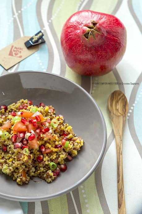 Insalata tiepida di quinoa e granelli di mais con melograno, cipollotto e pomodoro insalata-tiepida-mais-quinoa-melograno-ricetta-facile-primi-contemporaneo-food