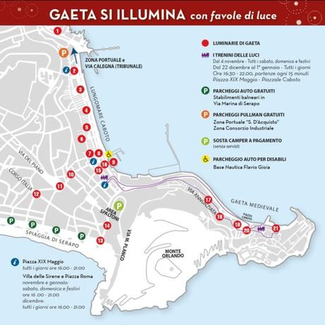Luci d’artista a Gaeta: la mappa con le postazioni, dove parcheggiare e le info utili Luci d’artista a Gaeta: la mappa con le postazioni, dove parcheggiare e le info utili