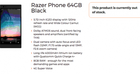 Razer Phone avrà display a 120 Hz, 8 GB di RAM e batteria da 4000 mAh Razer Phone avrà display a 120 Hz, 8 GB di RAM e batteria da 4000 mAh