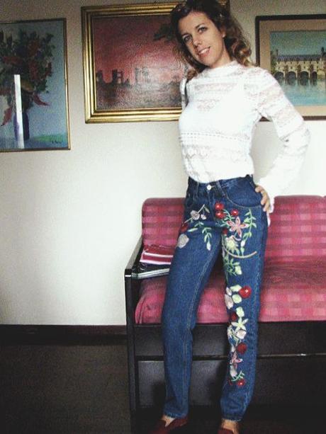 OOTD: Embroidered Jeans & Lace Top OOTD: Embroidered Jeans & Lace Top