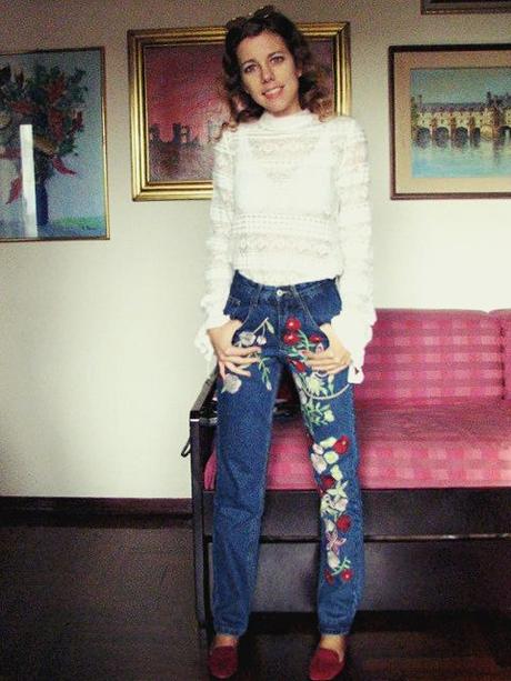 OOTD: Embroidered Jeans & Lace Top OOTD: Embroidered Jeans & Lace Top