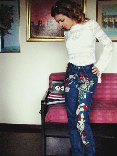 OOTD: Embroidered Jeans & Lace Top OOTD: Embroidered Jeans & Lace Top