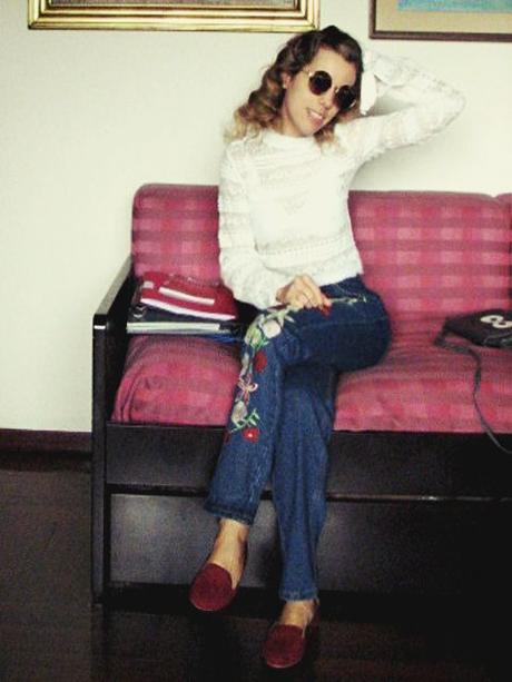 OOTD: Embroidered Jeans & Lace Top OOTD: Embroidered Jeans & Lace Top
