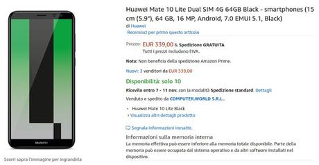 Huawei Mate 10 Lite disponibile su Amazon a 339 euro Huawei Mate 10 Lite disponibile su Amazon a 339 euro