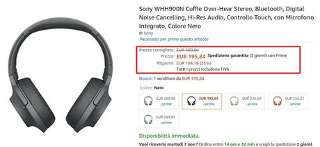 Cuffie Sony WHH900N disponibili a 195 euro vendute e spedite da Amazon Cuffie Sony WHH900N disponibili a 195 euro vendute e spedite da Amazon