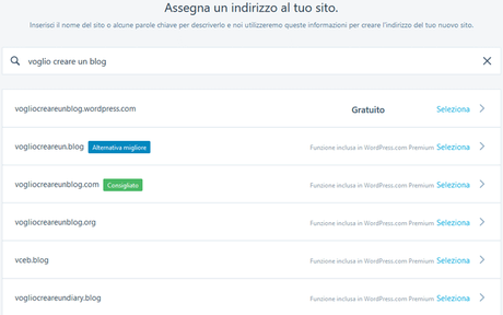 Come creare un Blog Gratis con WordPress: Guida per aspiranti Blogger Schermata per scegliere il nome del sito web o blog su WordPress.com