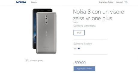 Nokia 8 in offerta sullo shop ufficiale con visore ZEISS VR One in omaggio Nokia 8 in offerta sullo shop ufficiale con visore ZEISS VR One in omaggio