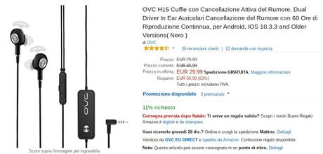 Offerta lampo Amazon: auricolari OVC H15 con tecnologia ANC a 29 euro Offerta lampo Amazon: auricolari OVC H15 con tecnologia ANC a 29 euro
