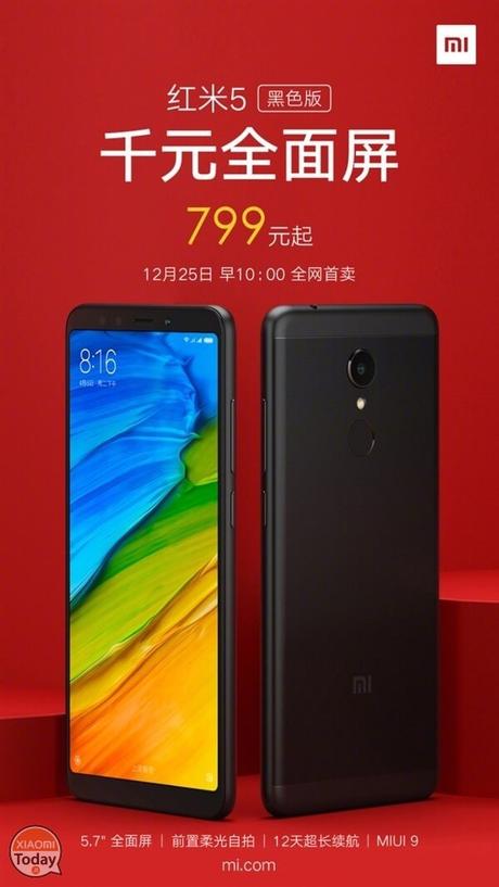 Xiaomi Redmi 5 Black Edition in vendita da oggi con un gradito omaggio redmi 5