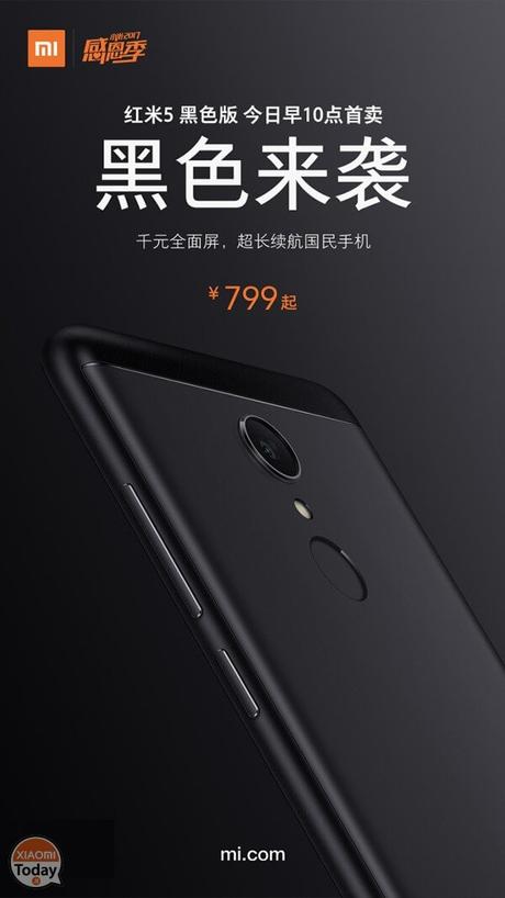 Xiaomi Redmi 5 Black Edition in vendita da oggi con un gradito omaggio redmi 5
