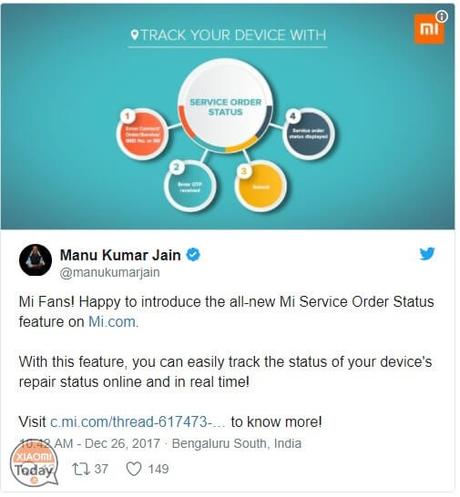 Xiaomi India ora consente di monitorare online lo stato di riparazione dei dispositivi xiaomi