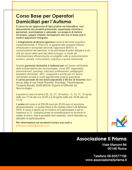 Corso base per Operatori domiciliari autismo e sindromi genetiche: iscrizioni aperte Corso base per Operatori domiciliari autismo e sindromi genetiche: iscrizioni aperte